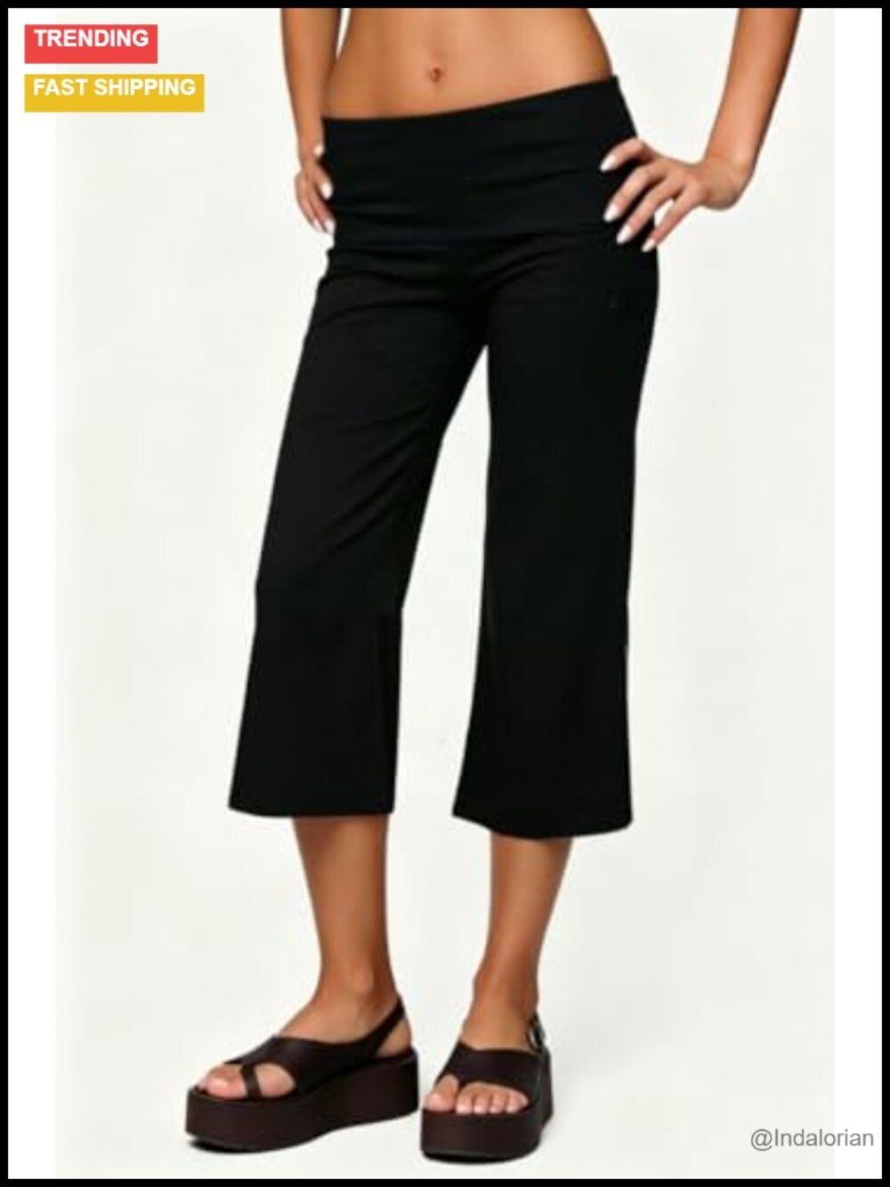 Flowy Wide Leg Gaucho Pants Capris Yoga Low Rise Palazzo - Picture 2 of 2